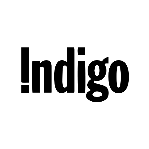 Black text logo that reads Indigo on a white background.